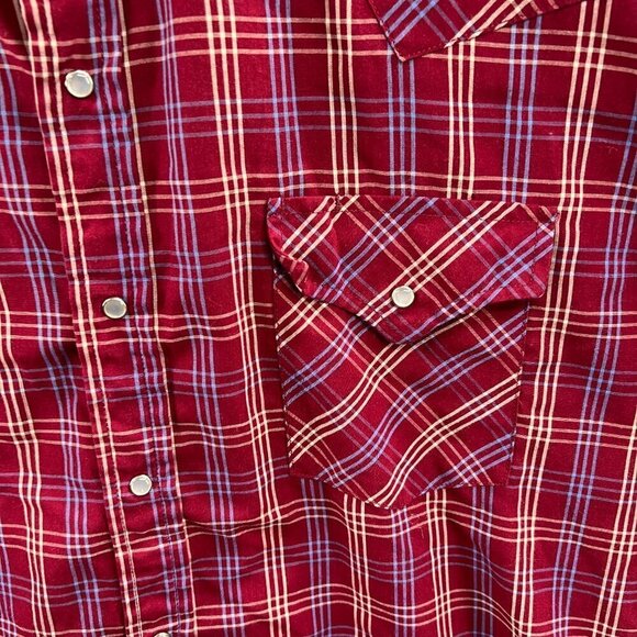 Plains Western Wear Mens Shirt Extra Large Red White Plaid Pearl Snap Pocket - Picture 3 of 9